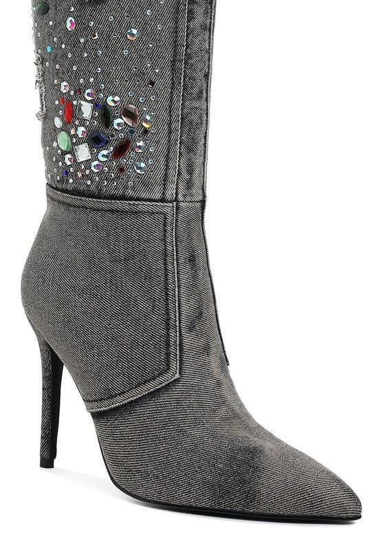 Cornik Multi Color Stones Denim Boots | Boots Daverri Fashions