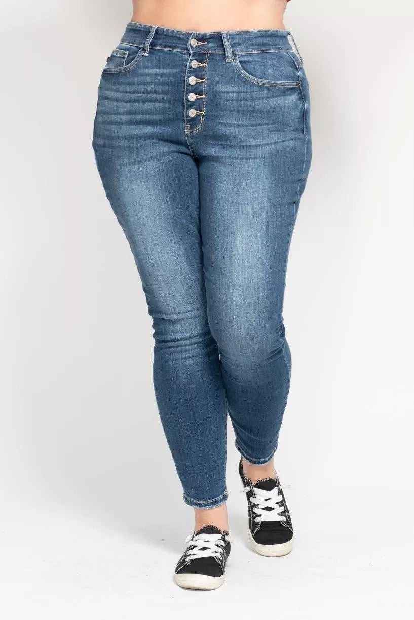 Judy Blue Full Size High Rise Button Fly Skinny Jeans Plus Size | Jeans Daverri Fashions