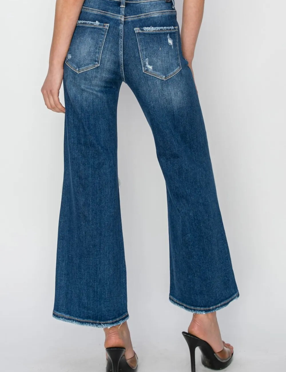 Risen Full Size High Rise Patch Detailed Wide Leg Crop Jeans | Jeans Daverri Fashions