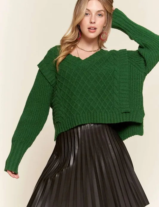 GREEN ADORA Ruffle Detail Adorable Sweater | Sweaters Daverri Fashions