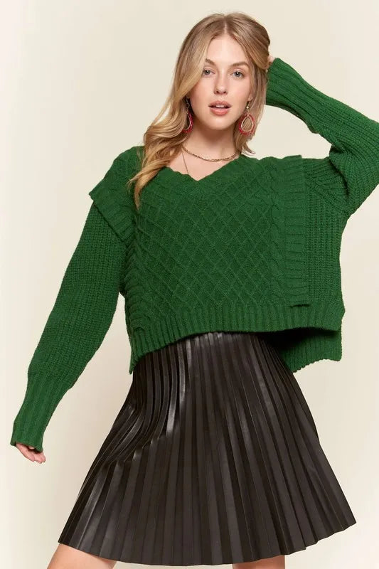 GREEN ADORA Ruffle Detail Adorable Sweater | Sweaters Daverri Fashions