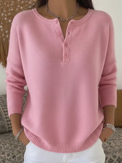Pink Full Size Half Button Long Sleeve Knit Top Plus Size | Knit Tops Daverri Fashions