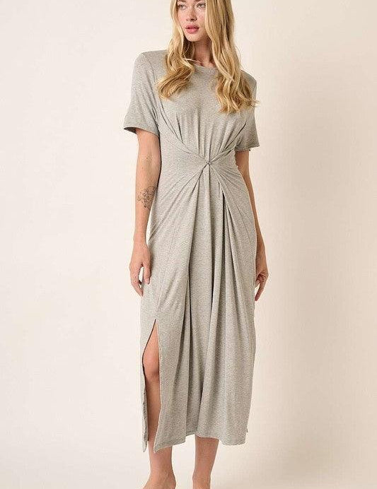 Mittoshop Side Slit Round Neck Short Sleeve Dress | Midi Dresses Daverri Fashions