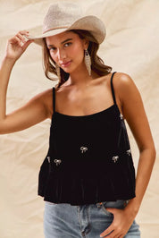 SO ME Holiday Velvet Ribbon Rhinestone Christmas Top | Tops Daverri Fashions