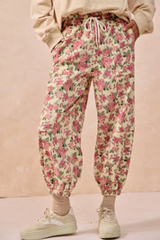 BiBi Floral Printed Twill Drawstring Jogger Pants With Elastic Band | Joggers Daverri Fashions