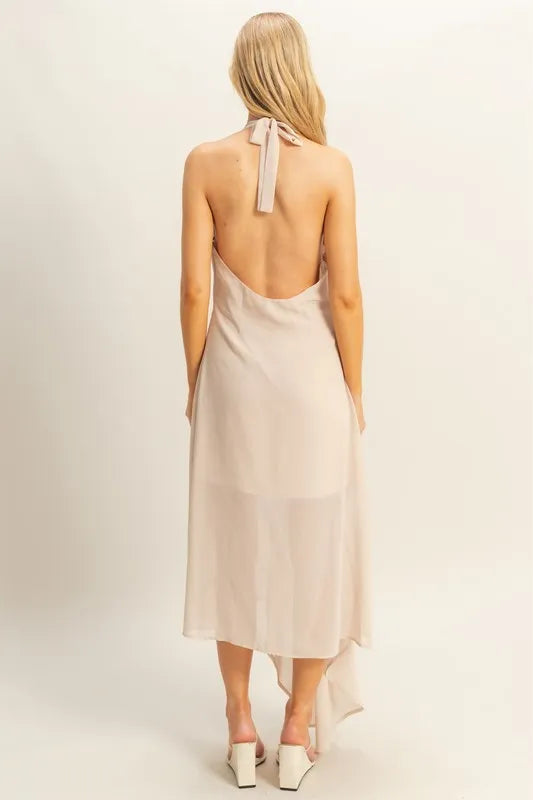 HYFVE Chiffon Halter Asymmetrical Hem Dress | Daverri Fashions