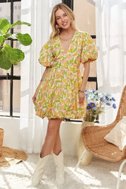 YELLOW ADORA Puff Sleeve Floral Dress Yellow | Mini Dresses Daverri Fashions