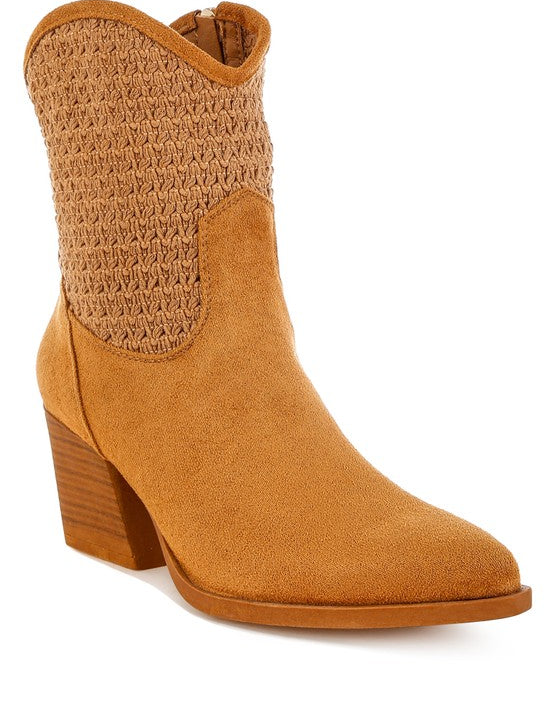 Tan Bimmy Woven Pointy Western Boots | Boots Daverri Fashions