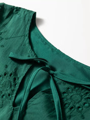 Embroidered Eyelet Pattern 3/4 Puffy Sleeve Swing Mini Dress | Mini Dresses Daverri Fashions