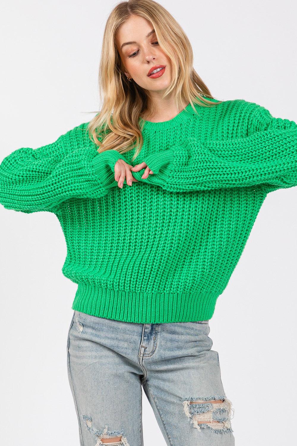 SAGE + FIG Round Neck Drop Shoulder Sweater | Sweaters Daverri Fashions