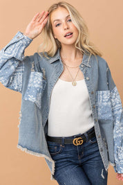 And The Why Full Size Paisley Print Quilted Sleeves Denim Jacket | Daverri Fashions