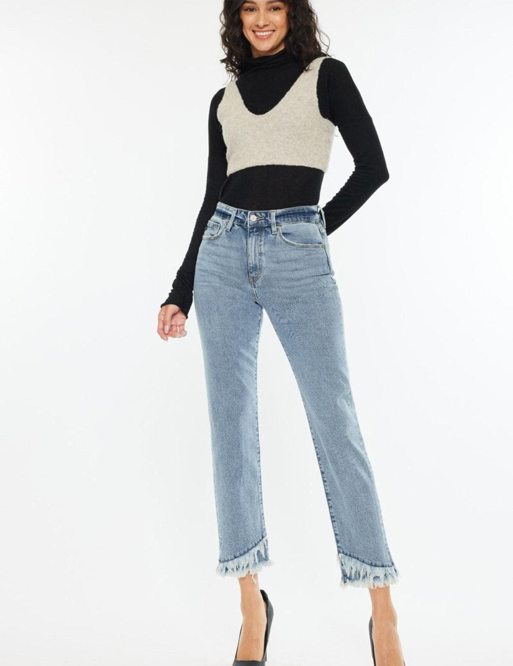 Medium Kancan Raw Hem High Rise Straight Jeans | Daverri Fashions