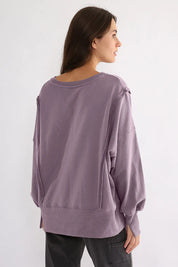 Exposed Seam High-Low Long Sleeve Sweatshirt | Daverri Fashions