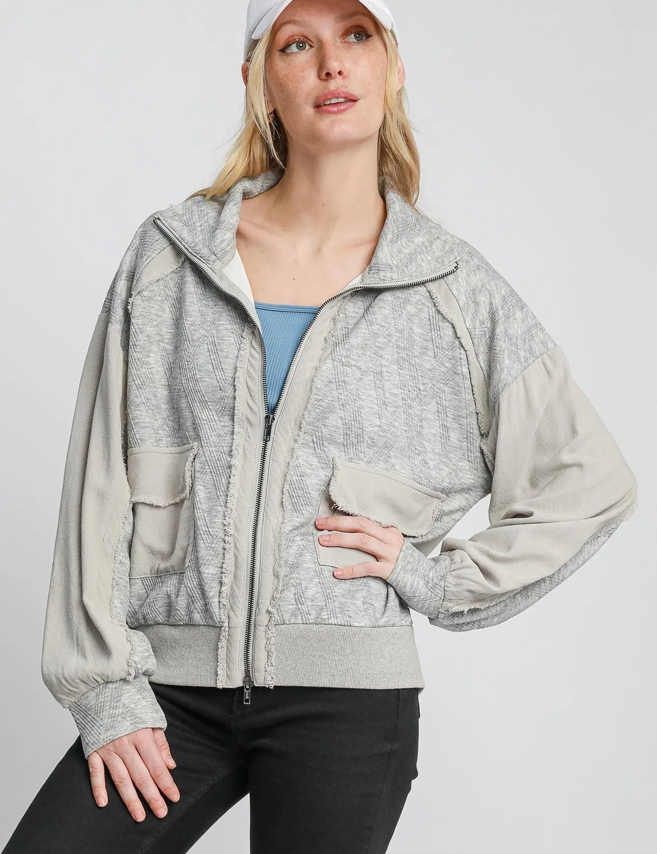 H. GREY Umgee Two-Way Jacquard Zip-Up Jacket | Daverri Fashions