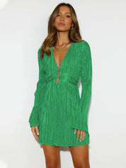 Tied Plunge Flare Sleeve Mini Dress | Mini Dresses Daverri Fashions