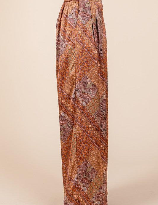 Mittoshop Paisley Patchwork Print Satin Wide Leg Pants | Pants Daverri Fashions