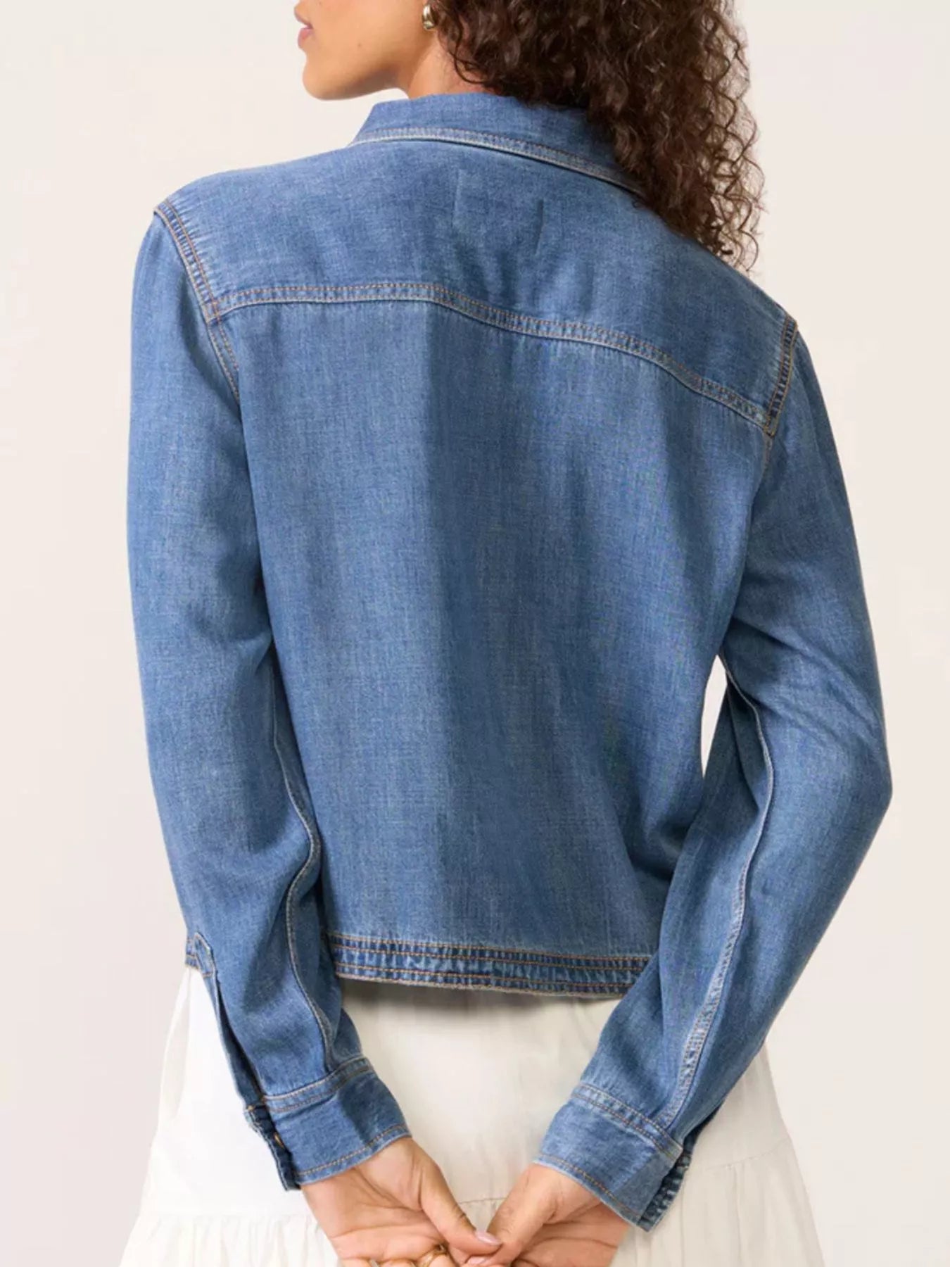 Half Snap Cropped Denim Top | Tops Daverri Fashions