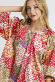 Umgee Boho Feather Print Peasant Blouse | Blouses Daverri Fashions