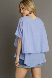 Umgee Full Size Eyelet Layered Short Sleeve Blouse Plus Size | Blouses Daverri Fashions