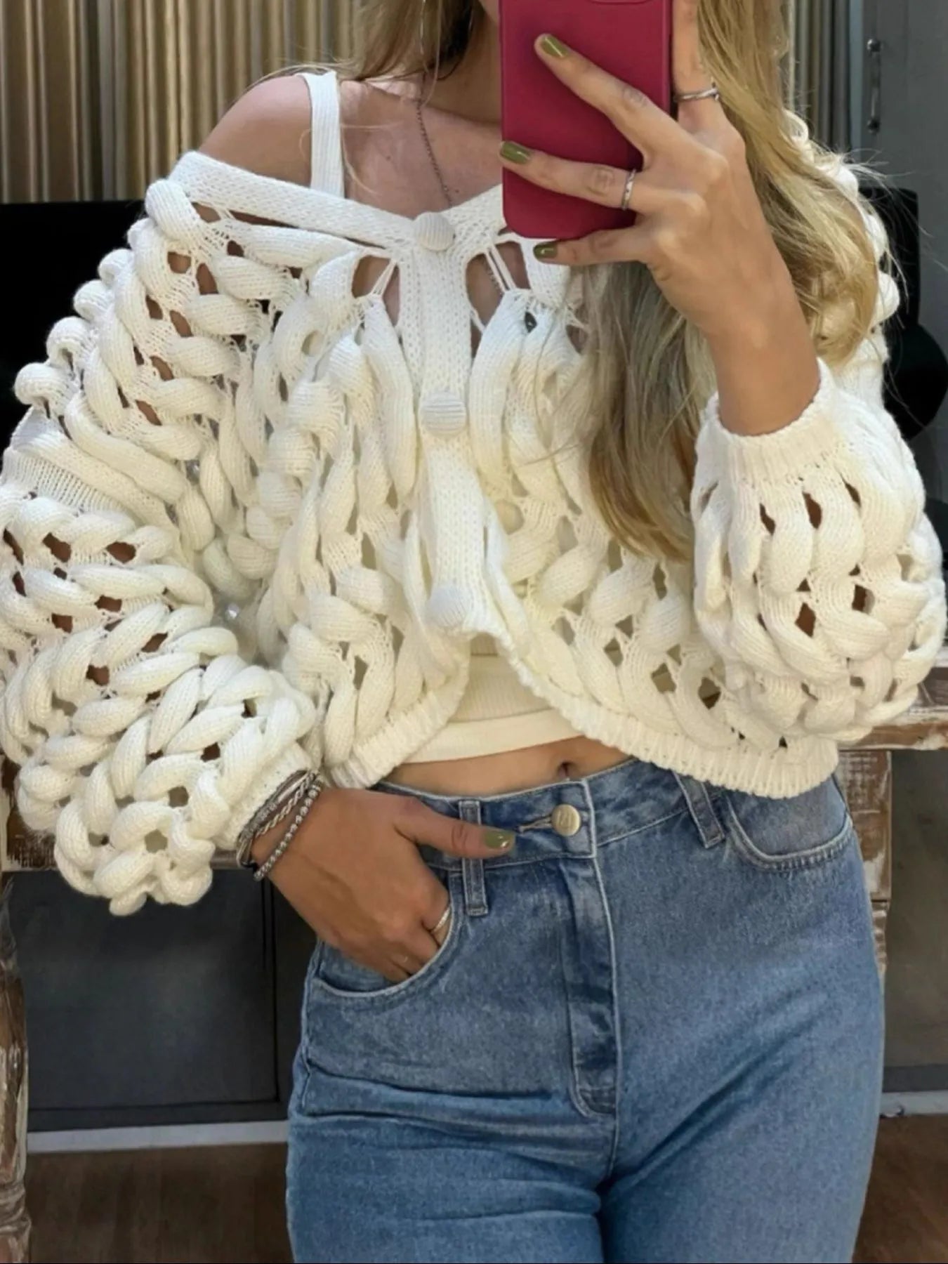 Crochet Button Up Cardigan | Cardigans Daverri Fashions