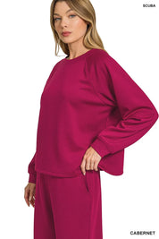 Zenana Scuba Crewneck Sweatshirt and Pants Set Cabernet | Loungewear Sets Daverri Fashions