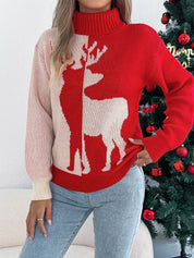 Red Christmas Reindeer Turtleneck Sweater | Sweaters Daverri Fashions
