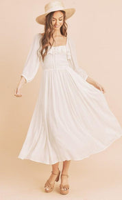 White Aemi + Co Ruffled Smocked Square Neck Balloon Sleeve Dress | Mini Dresses Daverri Fashions
