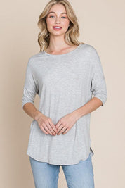 Light Gray BOMBOM Round Neck Half Sleeve T-Shirt | Daverri Fashions