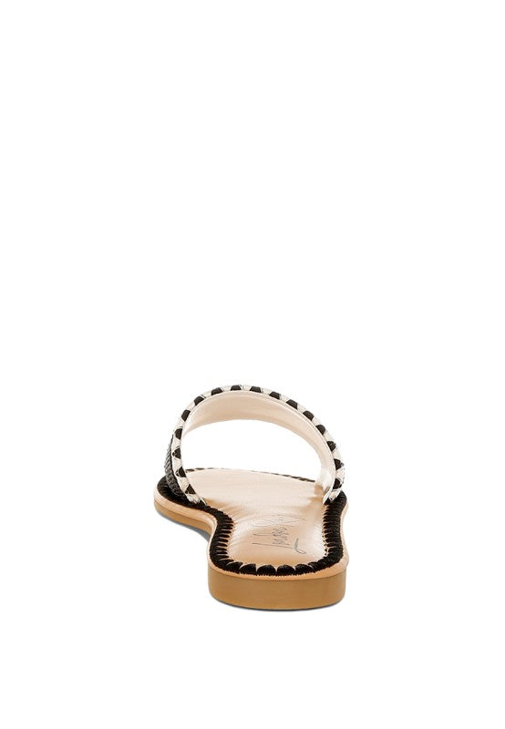 Luxe Getaway Beaded Saint Tropez Flat Slip Ons | Slides Daverri Fashions