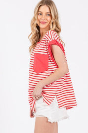 Ces Femme Side Slit Striped Cap Sleeve T-Shirt | T-Shirts Daverri Fashions