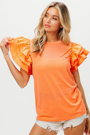 BiBi Knit Top Woven Ruffle Tiered Sleeves | Blouses Daverri Fashions