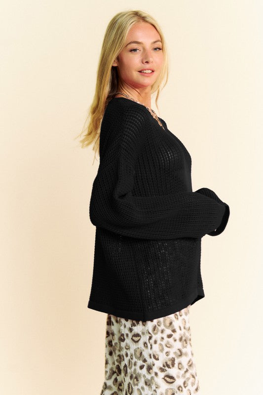 Davi & Dani Star Front Crochet Drop Shoulder Knit Top | Tops Daverri Fashions