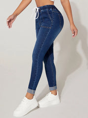 Drawstring Cropped Jeans | Jeans Daverri Fashions