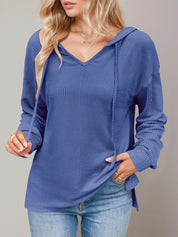 Indigo Double Take Drawstring Dropped Shoulder Long Sleeve Hoodie | Hoodies Daverri Fashions