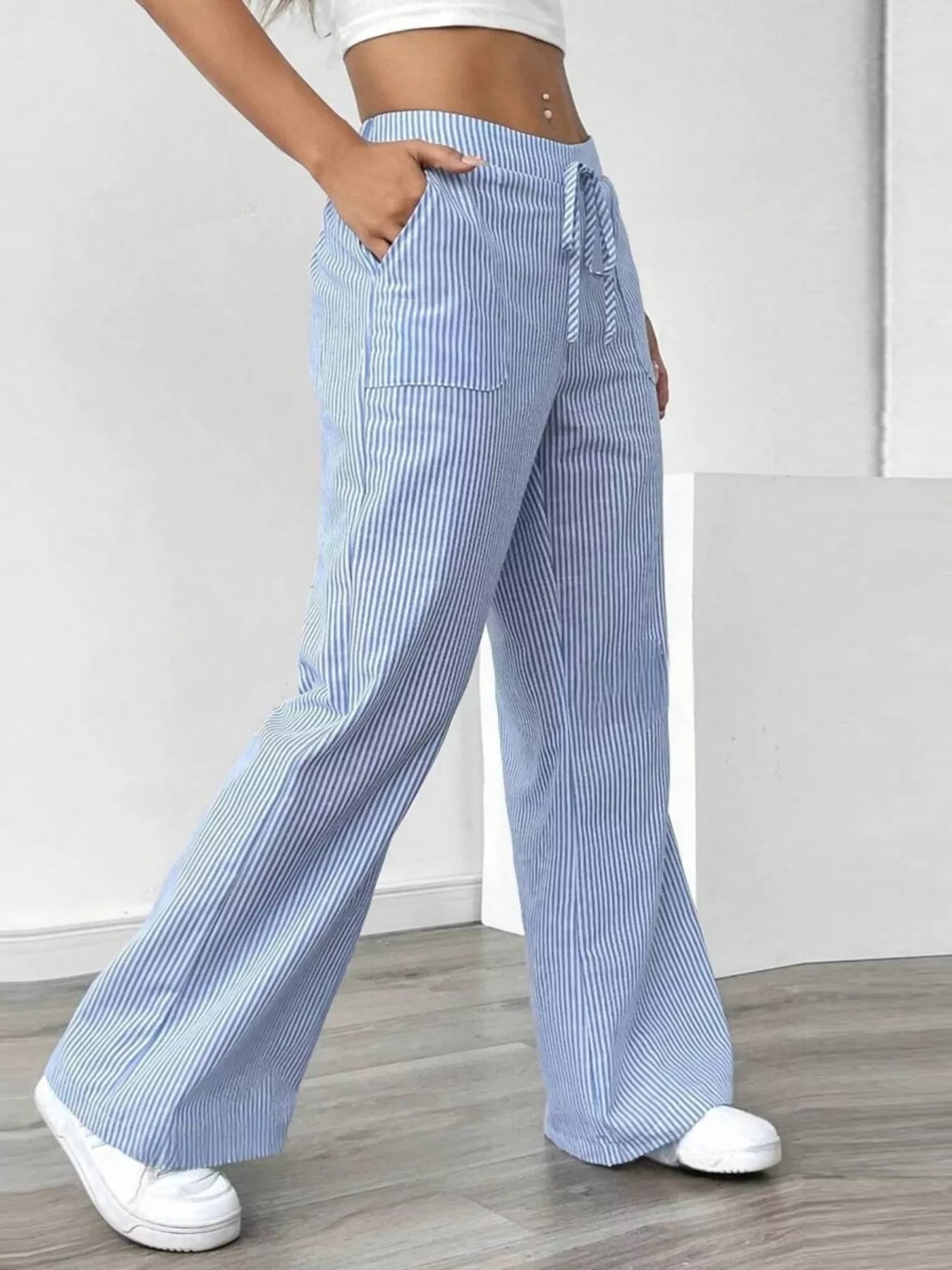 Striped Wide Leg Pants | Pants Daverri Fashions