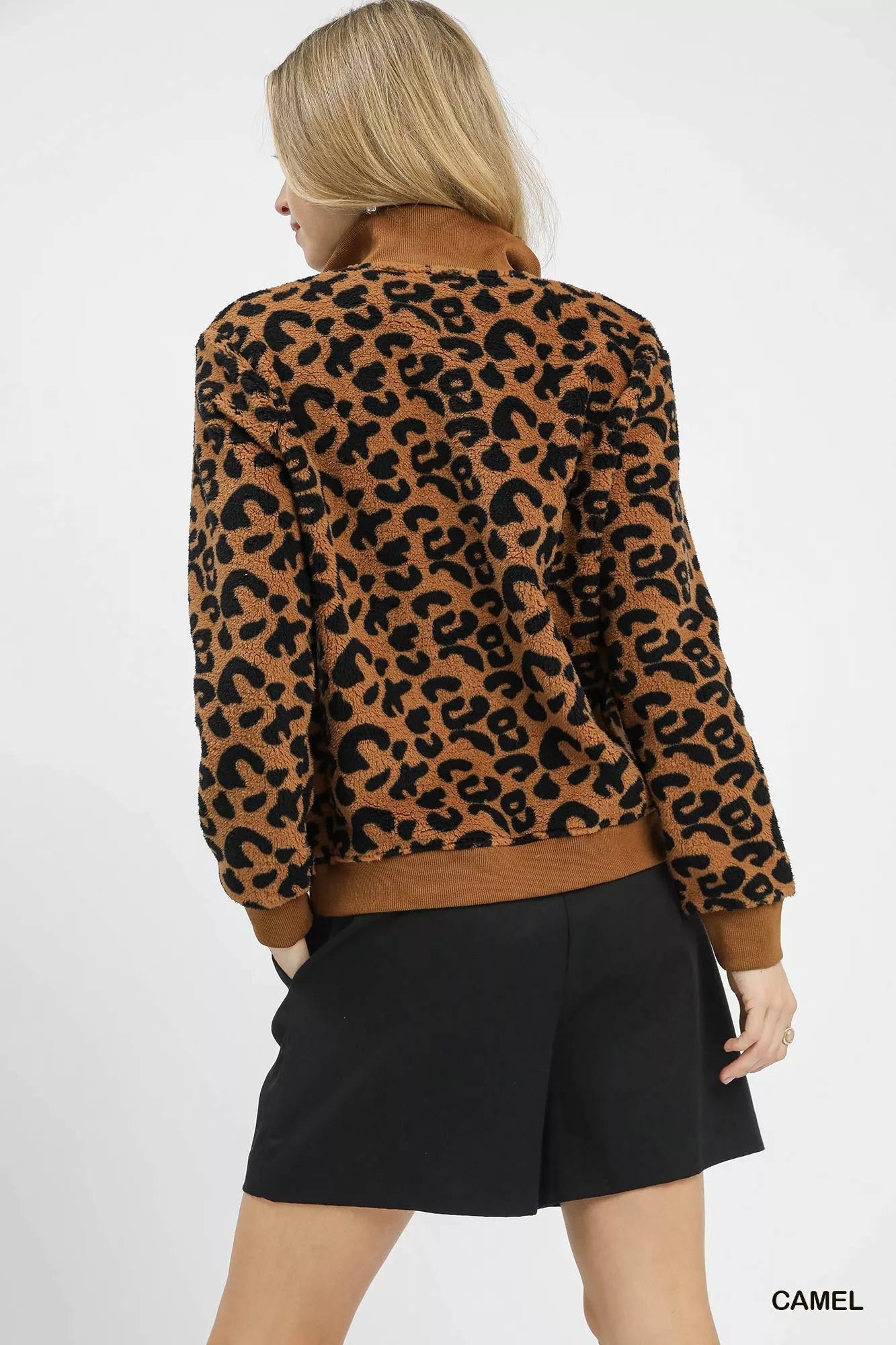 Umgee Leopard Print Quarter-Zip Sweatshirt | Daverri Fashions