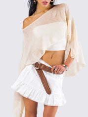 Ivory Boat Neck Long Sleeve knit Cover Up | Cover-Ups Daverri Fashions