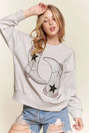 LT GREY ADORA Rhinestone Accent Casual Sweatshirt | Sweatshirts Daverri Fashions