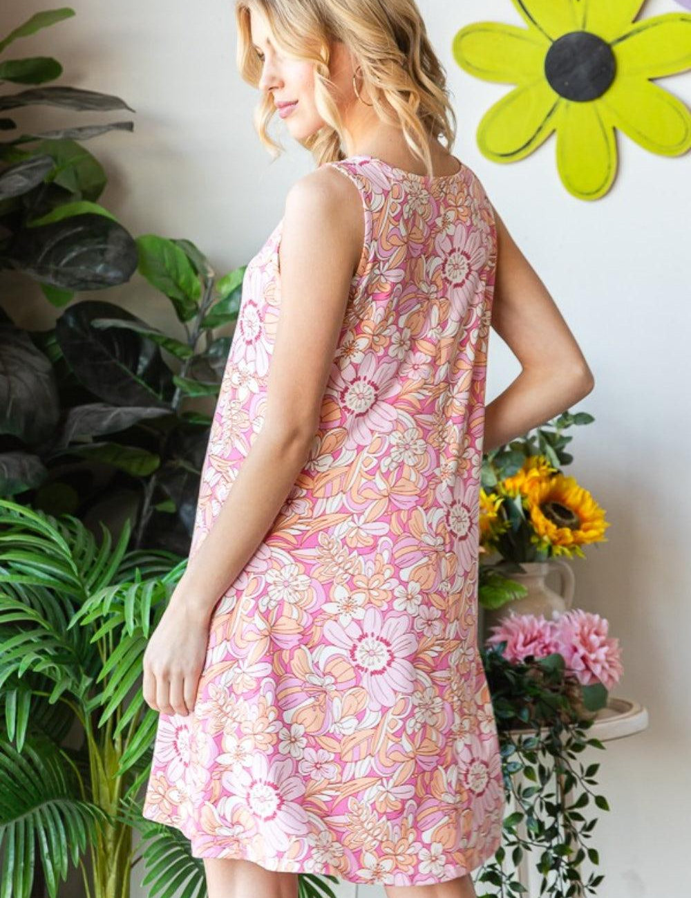 Heimish Full Size Floral V-Neck Tank Dress with Pockets | Daverri Fashions