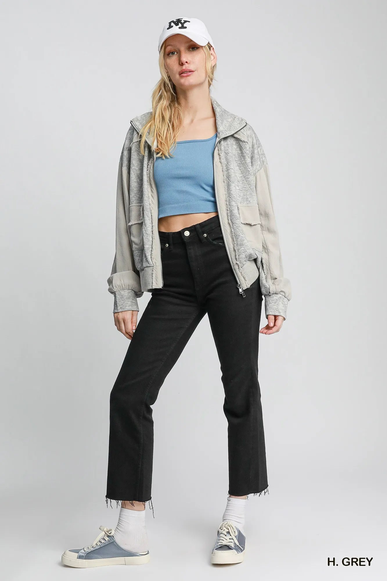 Umgee Two-Way Jacquard Zip-Up Jacket | Daverri Fashions