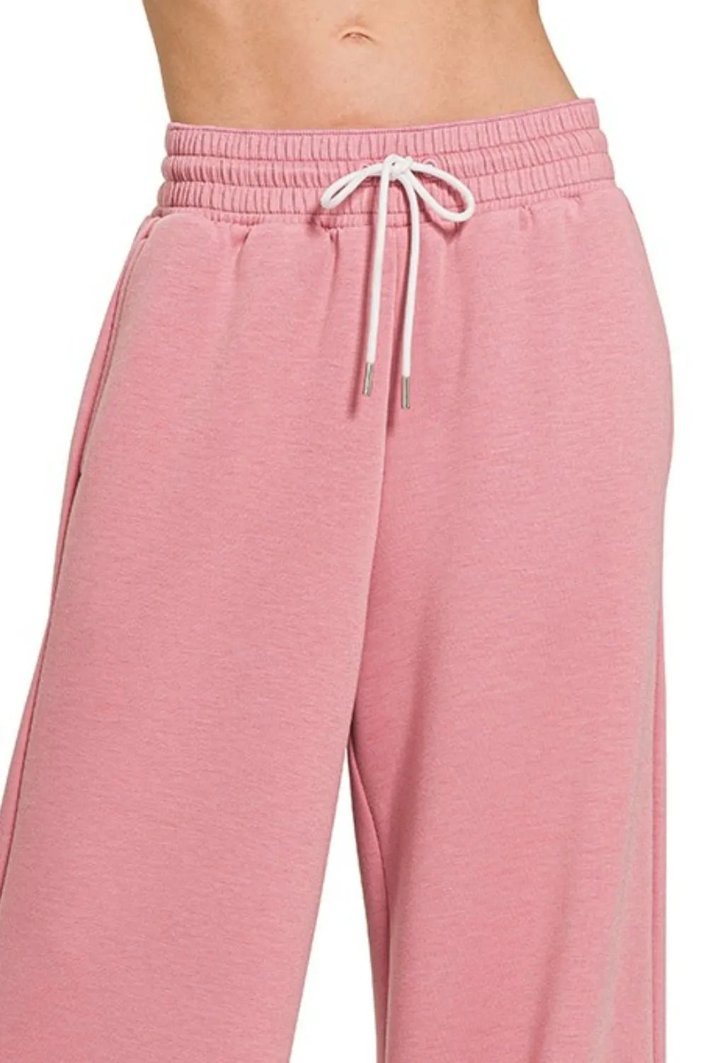 Zenana Scuba Drawstring Pants Lt Rose | Loungewear Bottoms Daverri Fashions
