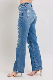 Judy Blue Full Size High Waist Heavy Destroy Straight Jeans Plus Size | Daverri Fashions