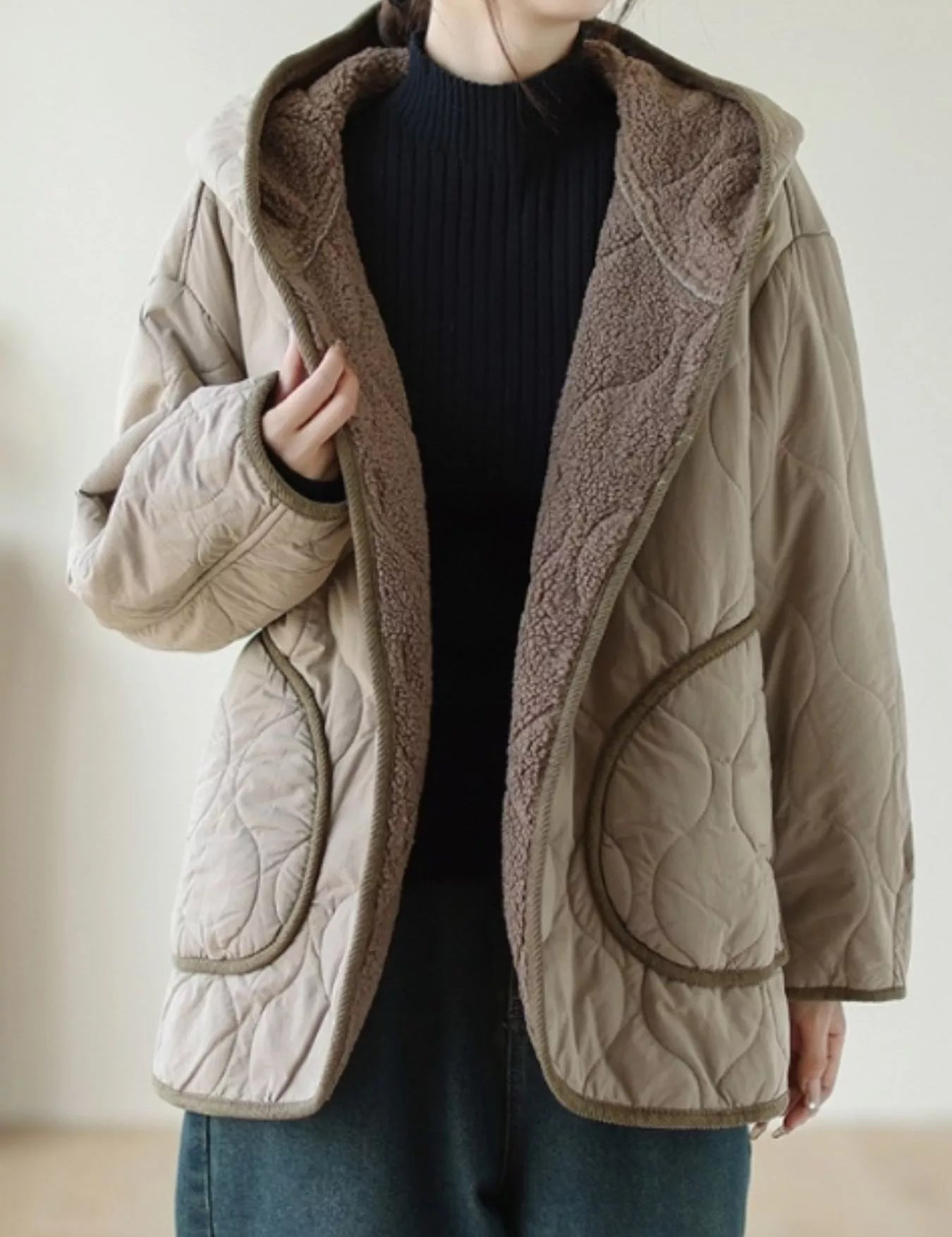 Quilted Hooded Sherpa Lined Jacket | Jackets Daverri Fashions