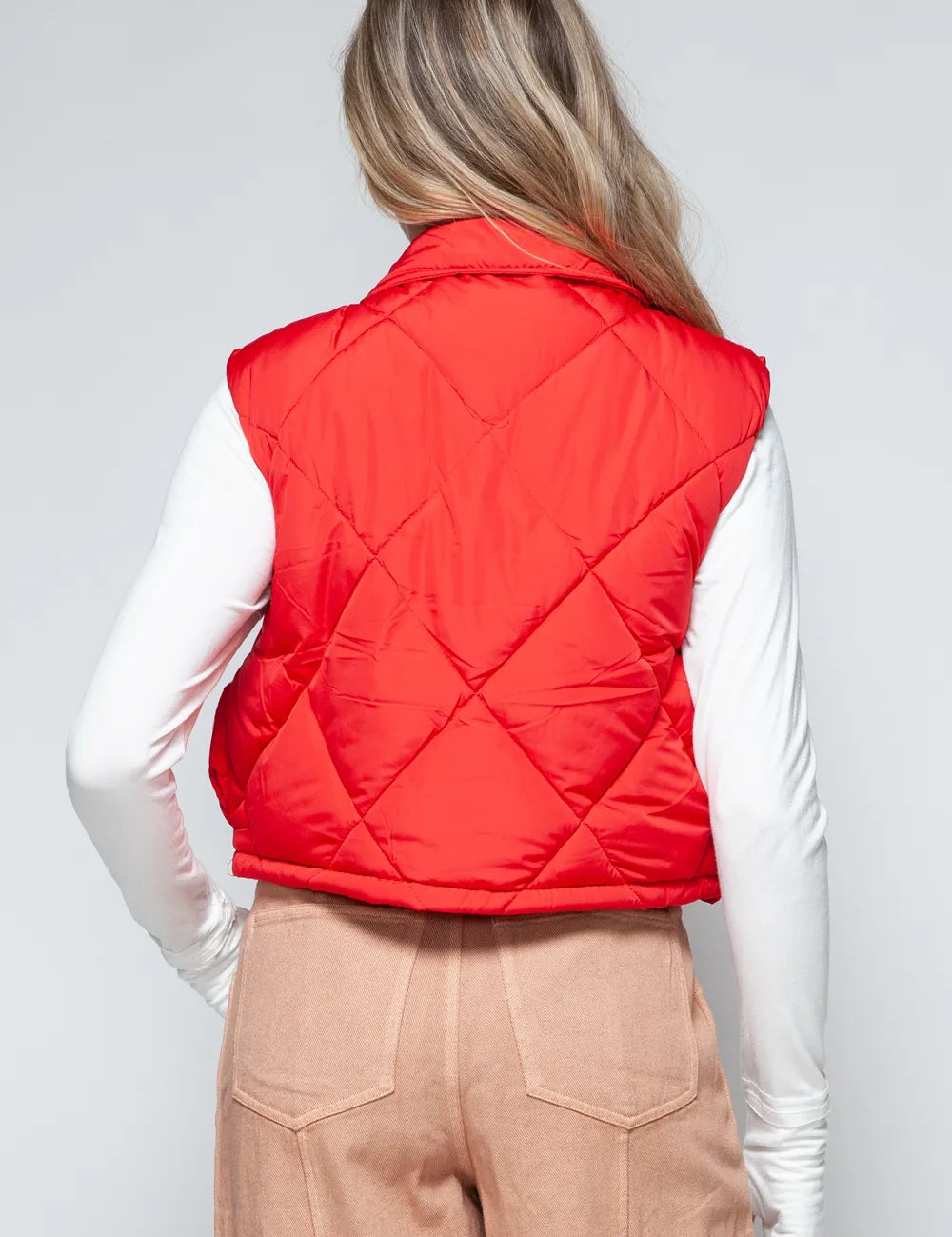 Snobbish Snap Down Quilted Crop Vest | Vest Jackets Daverri Fashions