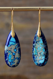 Blue Gold One Size Handmade Teardrop Shape Natural Stone Dangle Earrings | Earrings Daverri Fashions