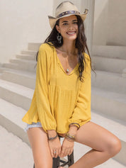 Swiss Dot Tie Neck Long Sleeve Blouse | Blouses Daverri Fashions