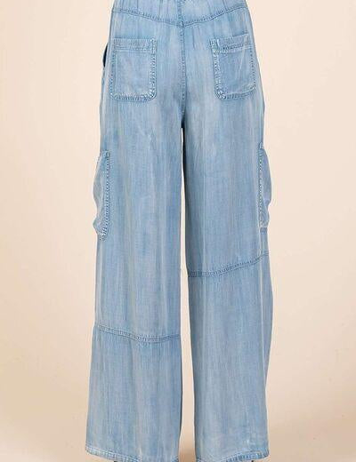 Mittoshop Washed Elastic Waist Cargo Wide Leg Pants | Pants Daverri Fashions