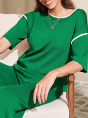 Contrast Trim T-Shirt and Drawstring Pants Set | Loungewear Sets Daverri Fashions