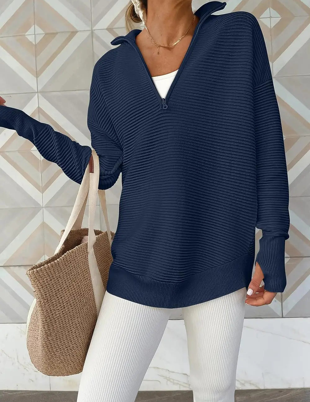 Half Zip Long Sleeve Knit Top | Knit Tops Daverri Fashions