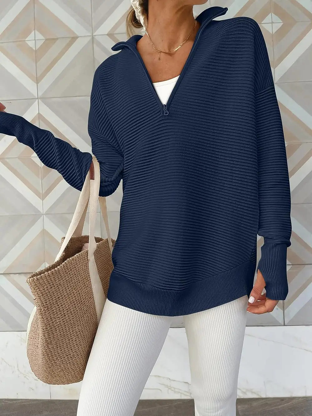 Half Zip Long Sleeve Knit Top | Knit Tops Daverri Fashions